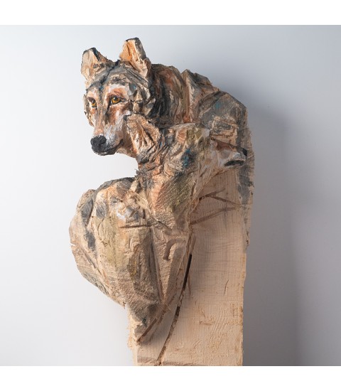 Loups, sculpture animalière en bois, par Guillaume Belin pour Animal Art Gallery Paris