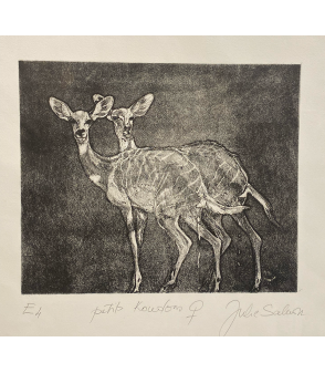 Petits koudous femelles, gravure par Julie Salmon pour Animal Art Gallery Paris