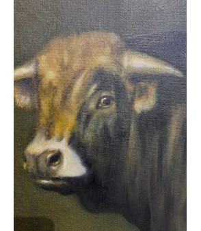 Taureau Aubrac, peinture à l'huile par Igor Ly pour Animal Art Gallery Paris