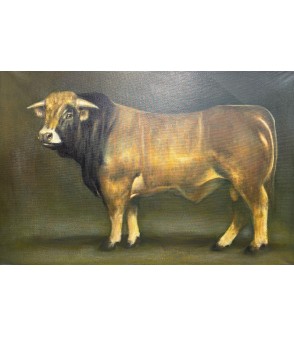 Taureau Aubrac, peinture à l'huile par Igor Ly pour Animal Art Gallery Paris