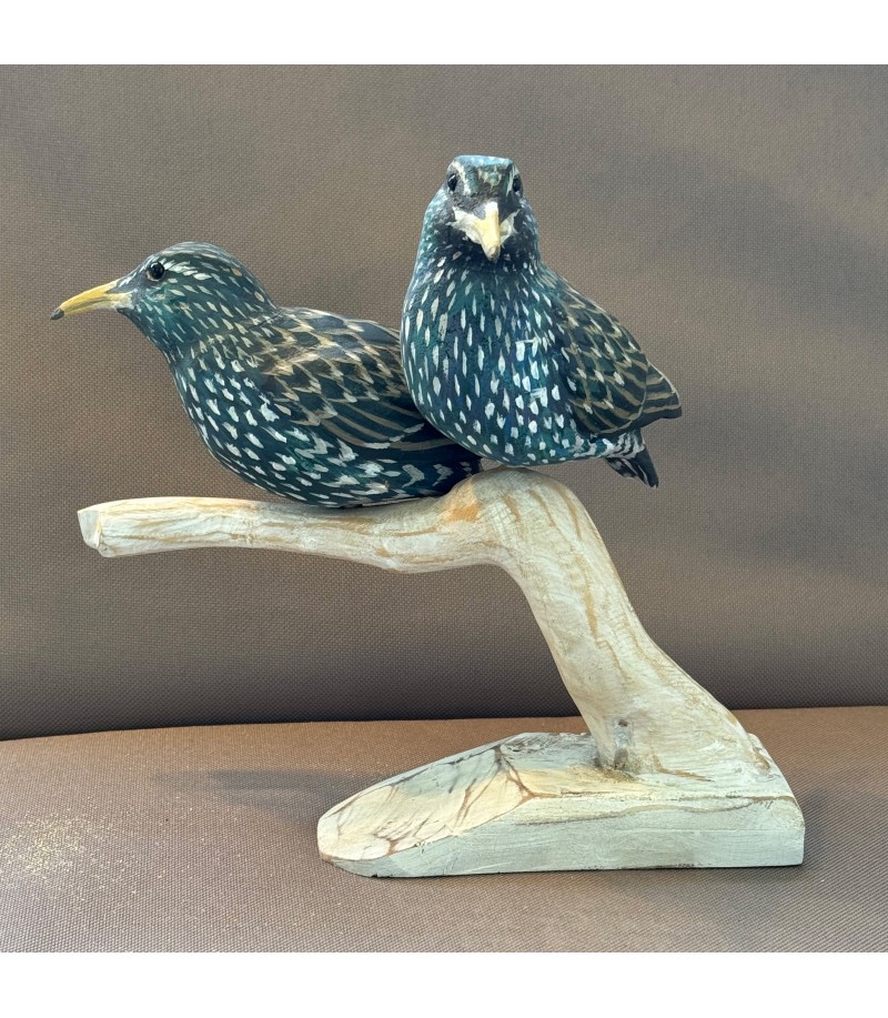 Duo d'étourneaux sur une branche, par Joachim et Christian Belmas pour Animal Art Gallery Paris