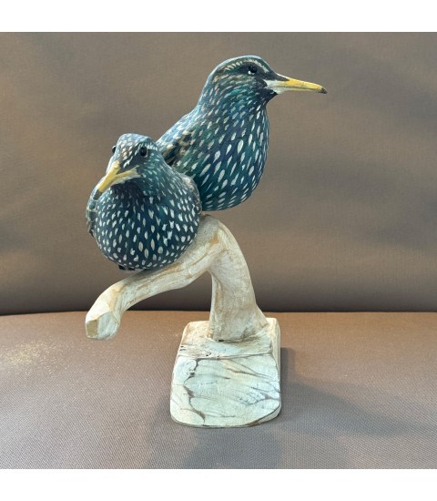 Duo d'étourneaux sur une branche, par Joachim et Christian Belmas pour Animal Art Gallery Paris