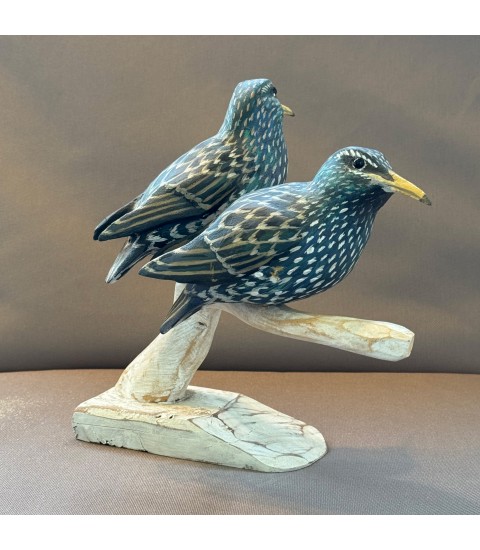Duo d'étourneaux sur une branche, par Joachim et Christian Belmas pour Animal Art Gallery Paris