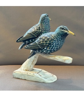 Duo d'étourneaux sur une branche, par Joachim et Christian Belmas pour Animal Art Gallery Paris