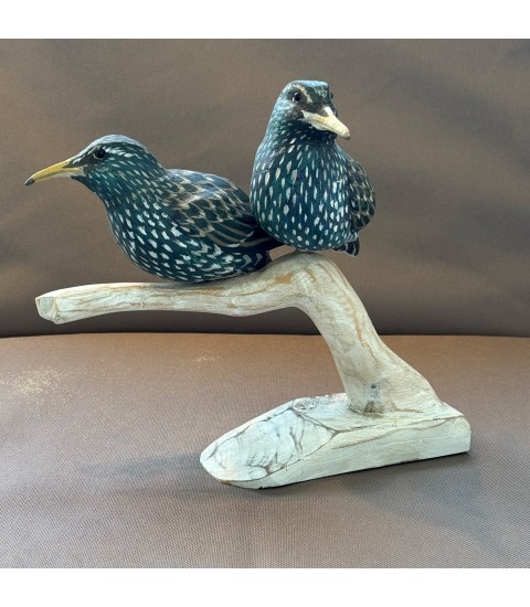 Duo d'étourneaux sur une branche, par Joachim et Christian Belmas pour Animal Art Gallery Paris