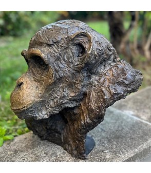 Chimpanzé sculpture animalière en bronze Francine Mellier pour Animal Art Gallery Paris