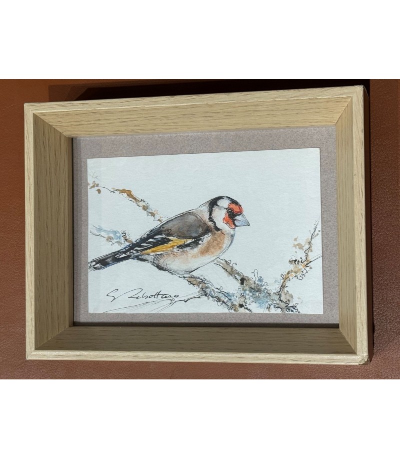 "Chardonneret” est un dessin à l’aquarelle, par l’artiste peintre animalier Estelle Rebottaro
