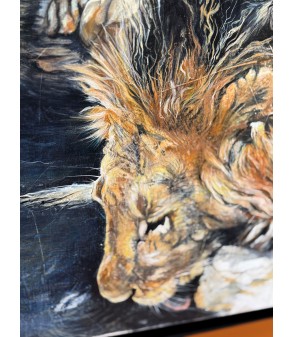 "LE POINT D'EAU" (Deux lions mâles qui boivent) par Julie Salmon pour Animal Art Gallery Paris