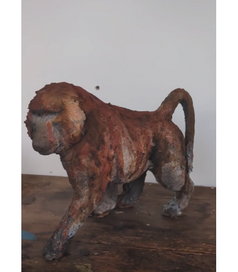 SCULPTURE BABOUIN SINGE CERAMIQUE RAKU MATTHIEU BONNAUD