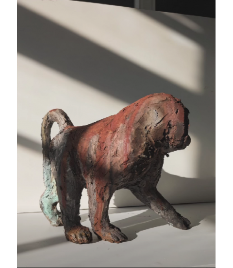 SCULPTURE BABOUIN SINGE CERAMIQUE RAKU MATTHIEU BONNAUD