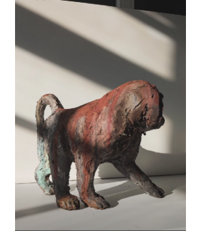 SCULPTURE BABOUIN SINGE CERAMIQUE RAKU MATTHIEU BONNAUD