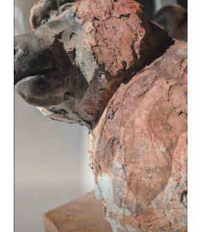 SCULPTURE BABOUIN SINGE CERAMIQUE RAKU MATTHIEU BONNAUD