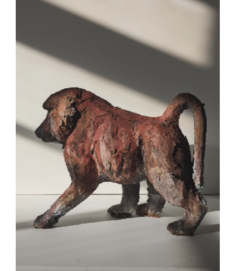SCULPTURE BABOUIN SINGE CERAMIQUE RAKU MATTHIEU BONNAUD