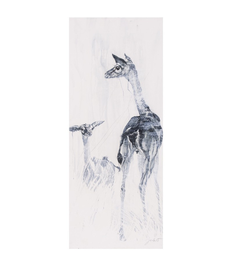 Gerenuk femelle et son petit_Peinture_Encaustique_Julie_Salmon_Artiste_Animalier_Animal_Art_Gallery_Paris