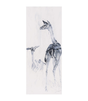 Gerenuk femelle et son petit_Peinture_Encaustique_Julie_Salmon_Artiste_Animalier_Animal_Art_Gallery_Paris