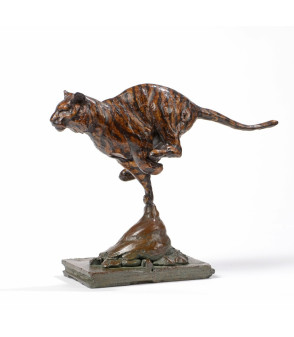 Sculpture bronze petit tigre au galop jump profil Jean-Marc Bodin 2