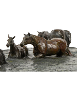 Sculpture bronze La grande traversee des chevaux Bodin zoom