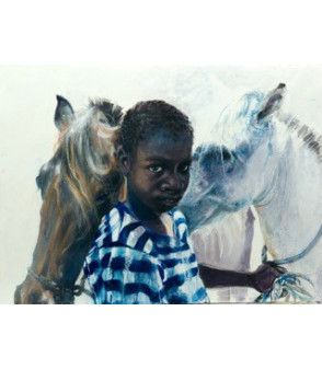 Enfant Sévère Méfiant_Peinture_Encaustique_Julie_Salmon_Artiste_Animalier_Animal_Art_Gallery_Paris