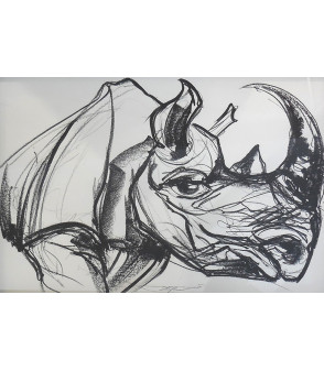 Rhinocéros, dessin crayon gras par Sonia Lalic