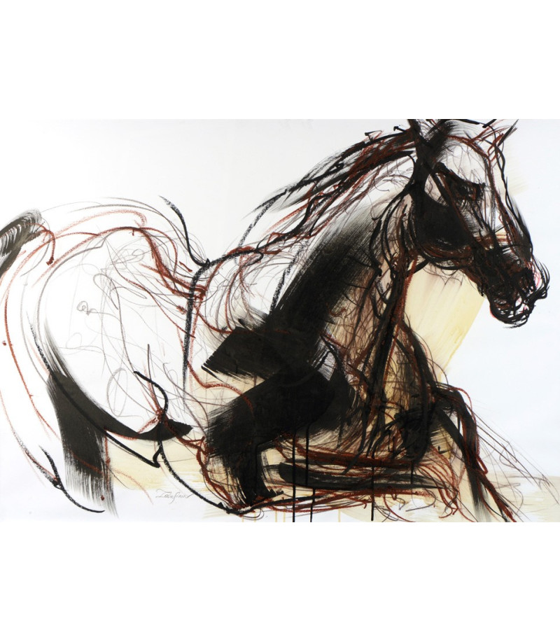 Le cheval à genoux, dessin crayon gras par Sonia Lalic