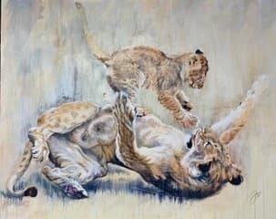 VIENS CHEZ MAMAN ( la lionne acrobate avec son petit )