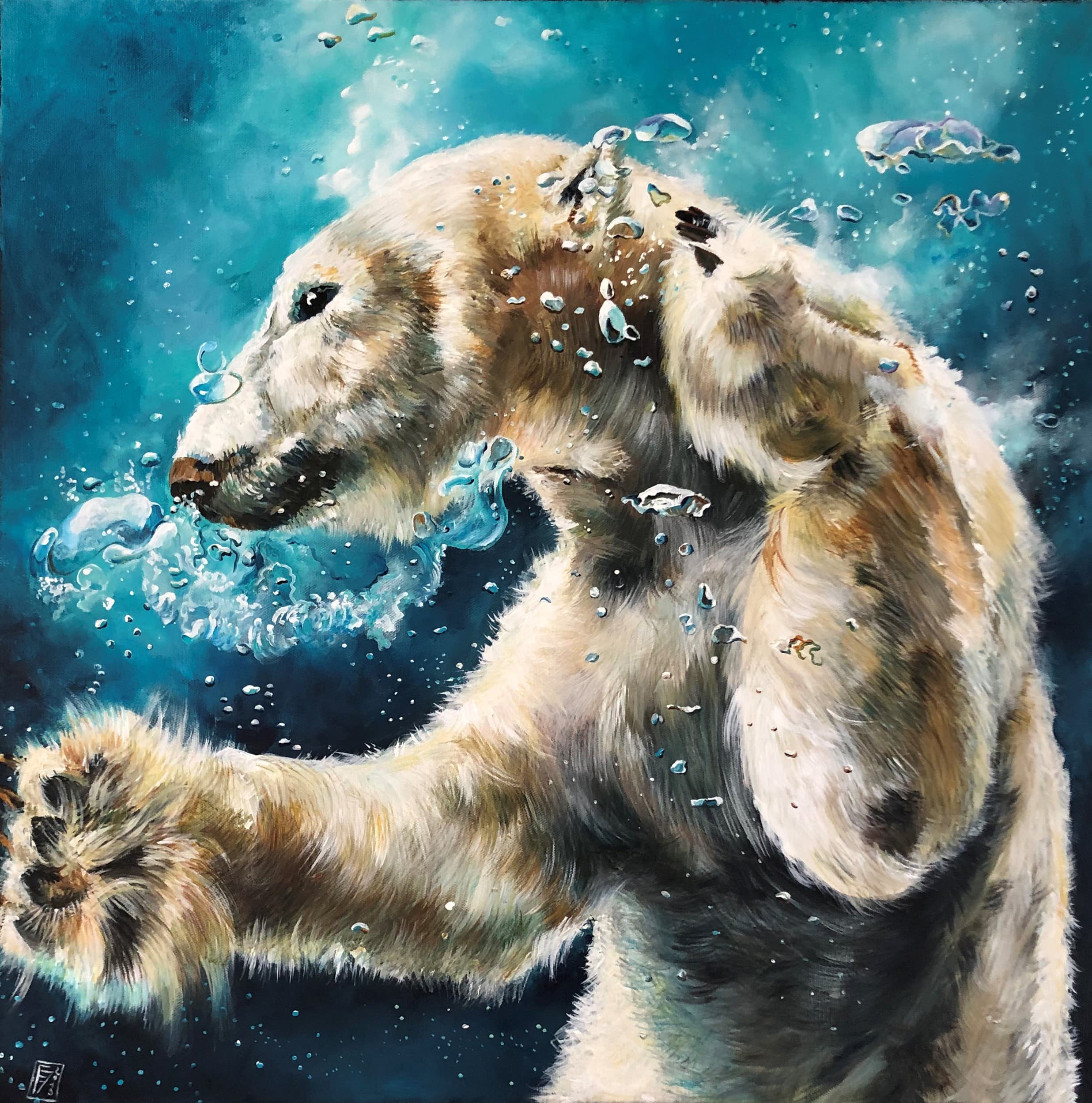 PROFONDEUR. Un ours polaire qui nage sous l'eau