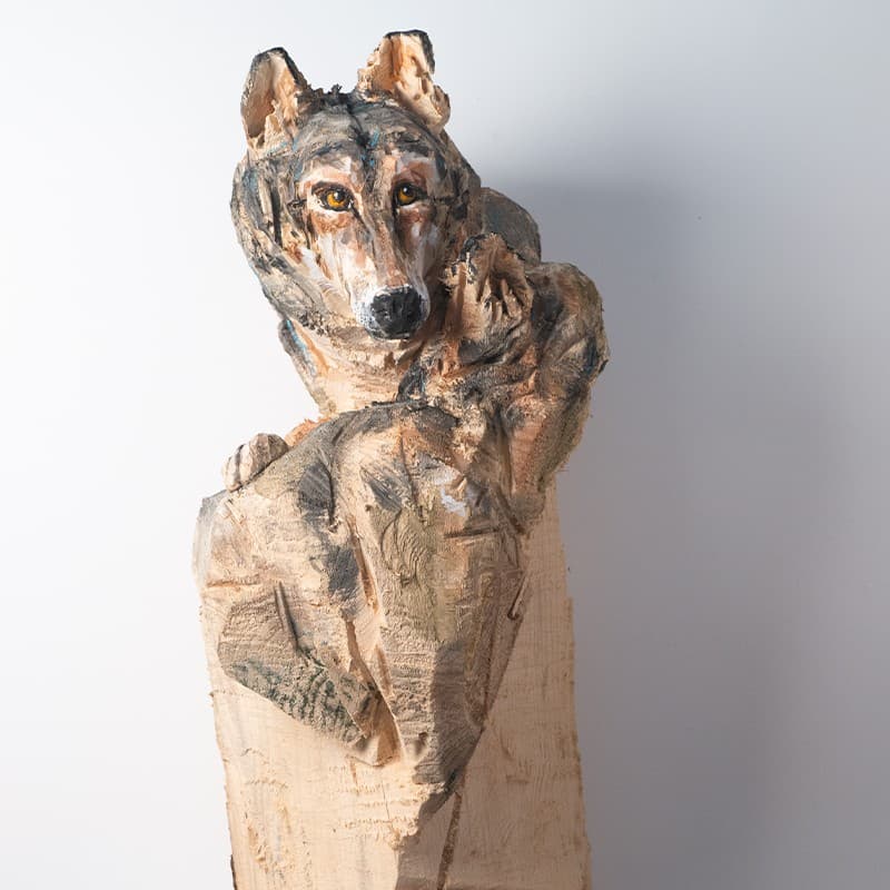 COUPLES DE LOUPS (sculpture animalière en bois) — Guillaume Belin
