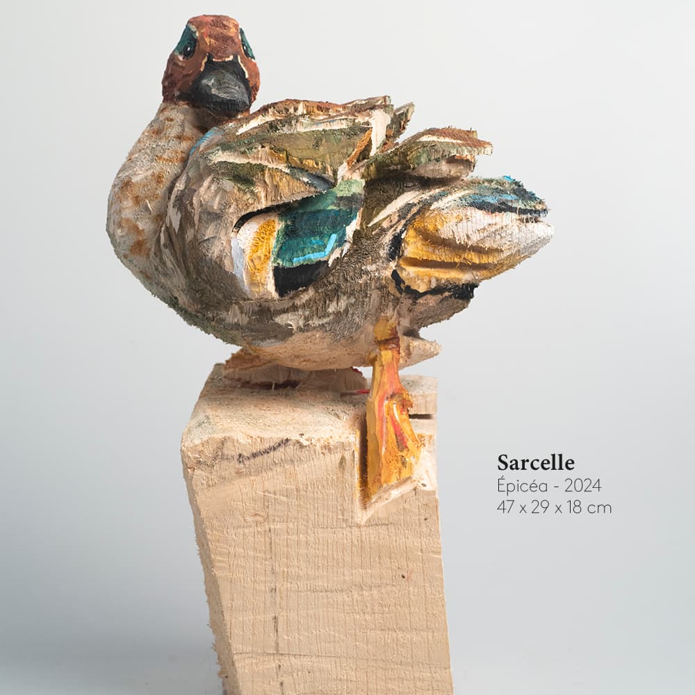 Guillaume Belin Sarcelle 2   Sculpture Animalière En Bois Pour Animal Art Gallery Paris