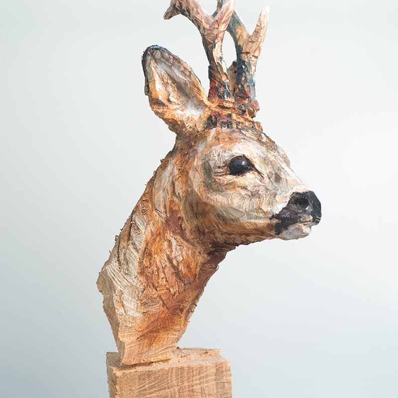 BROCARD CHEVREUIL (sculpture animalière en bois) — Guillaume Belin