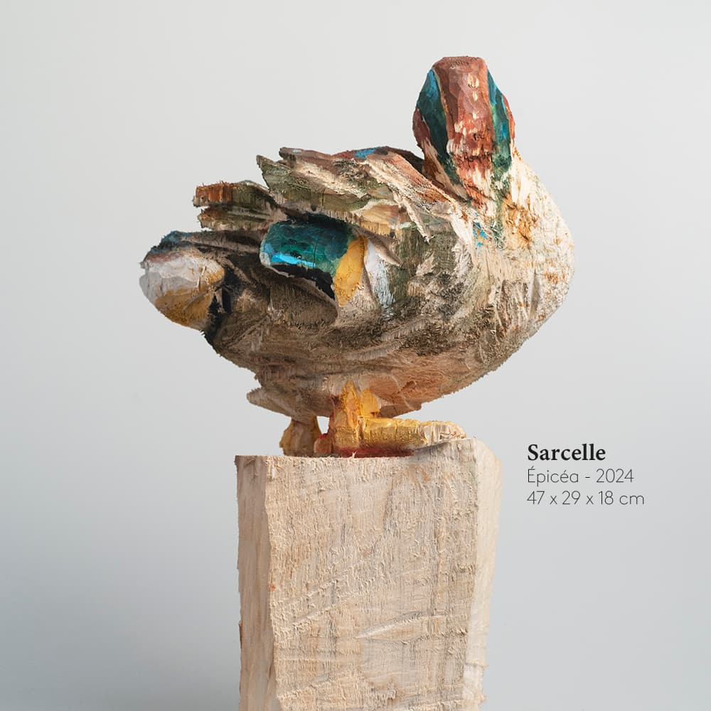 Guillaume Belin Sarcelle 1   Sculpture Animalière En Bois Pour Animal Art Gallery Paris