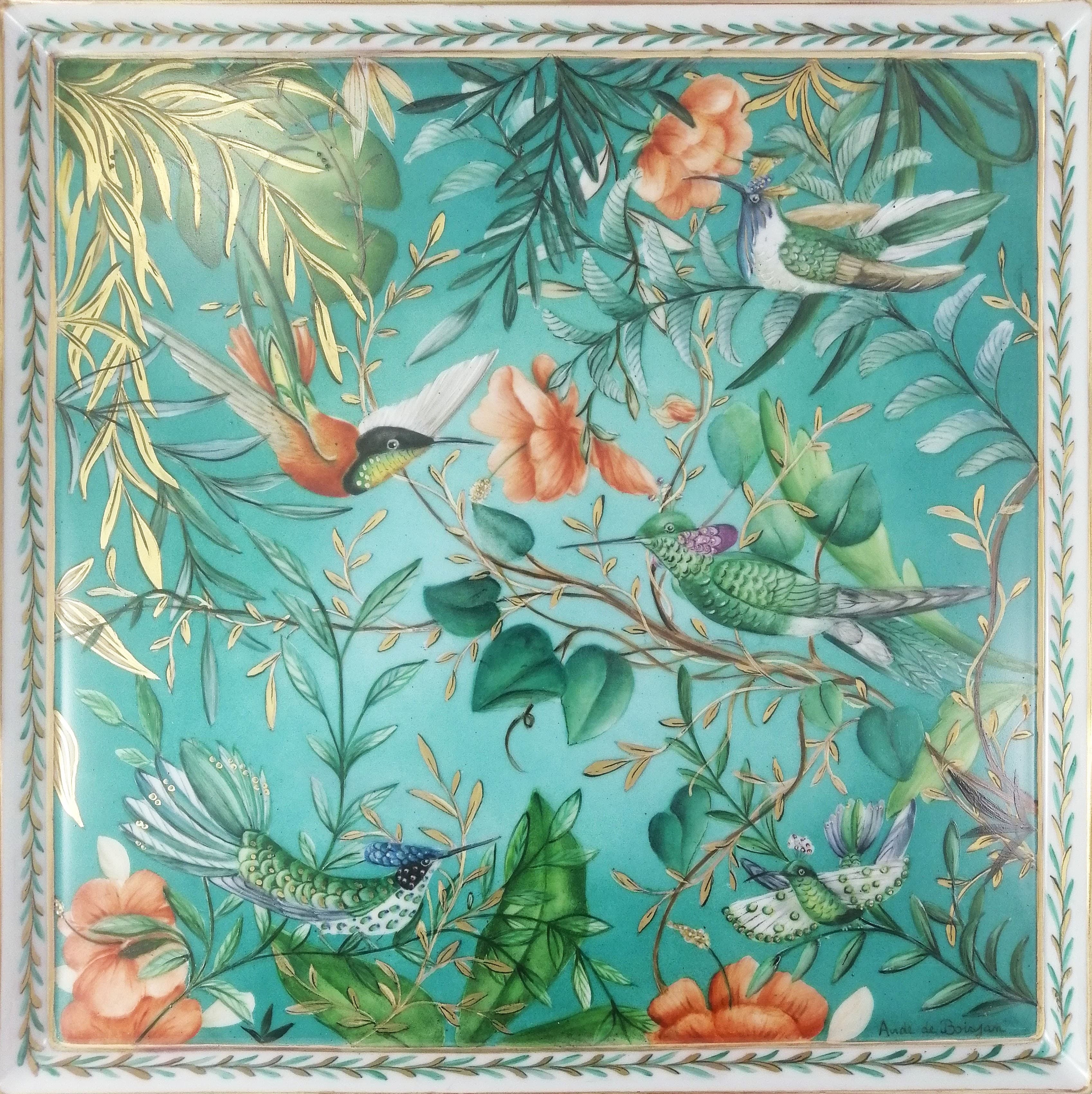 PLATEAU PORCELAINE DE LIMOGES \"LES COLIBRIS\"